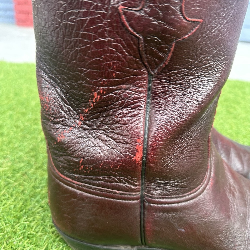Vintage Lucchese Goatskin Roper Cowboy Boots Mens Size‎ 9 D Cherry Rodeo Western - Picture 10 of 16